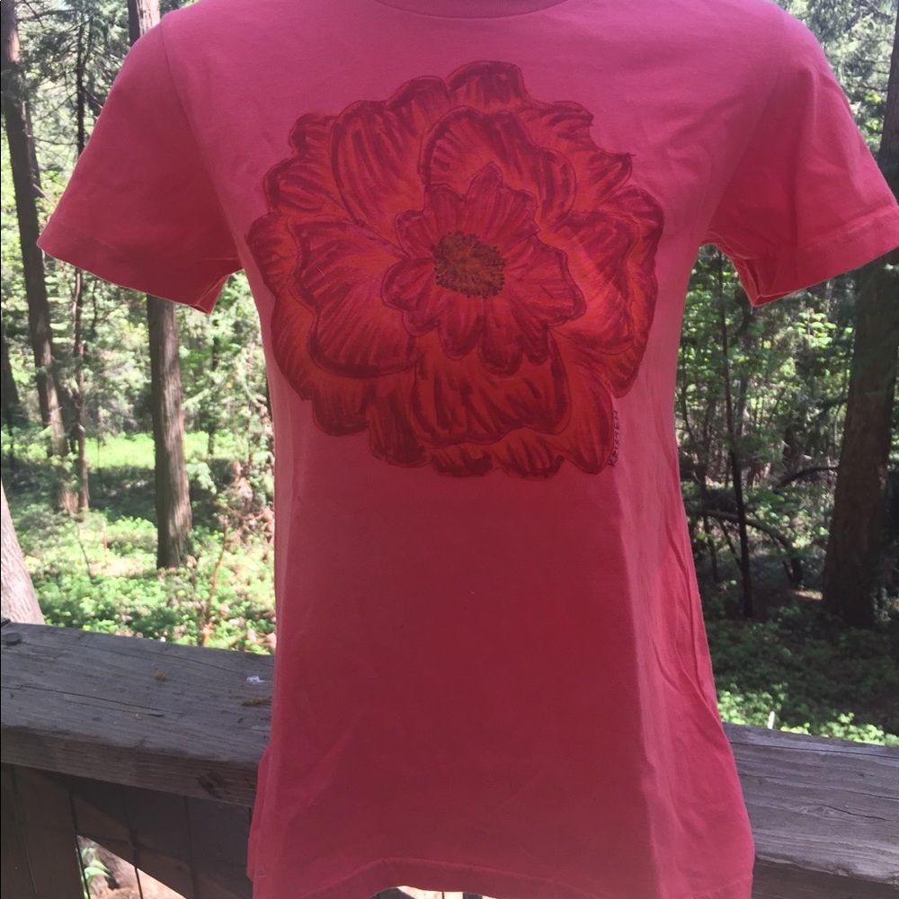 Kreativekristen hand painted cotton orange rose print top crew neck - Picture 9 of 9
